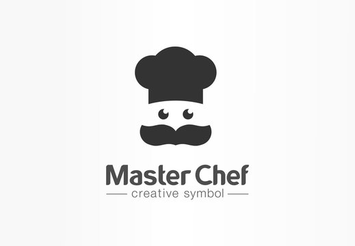 Master chef creative symbol concept. Cook face, mustache and hat, restaurant abstract business logo. Baker kitchen , cafe menu, tasty food icon