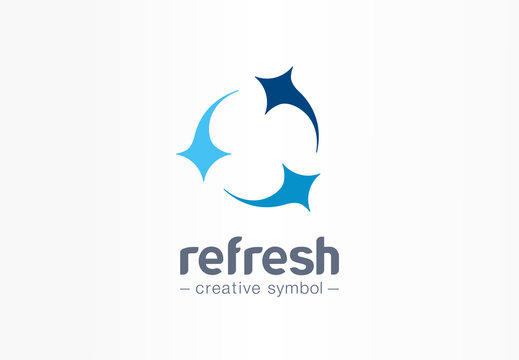 Refresh circle creative symbol concept. Clean star, mix, group of three abstract business logo. Fresh wash, arrow rotate, laundry service icon