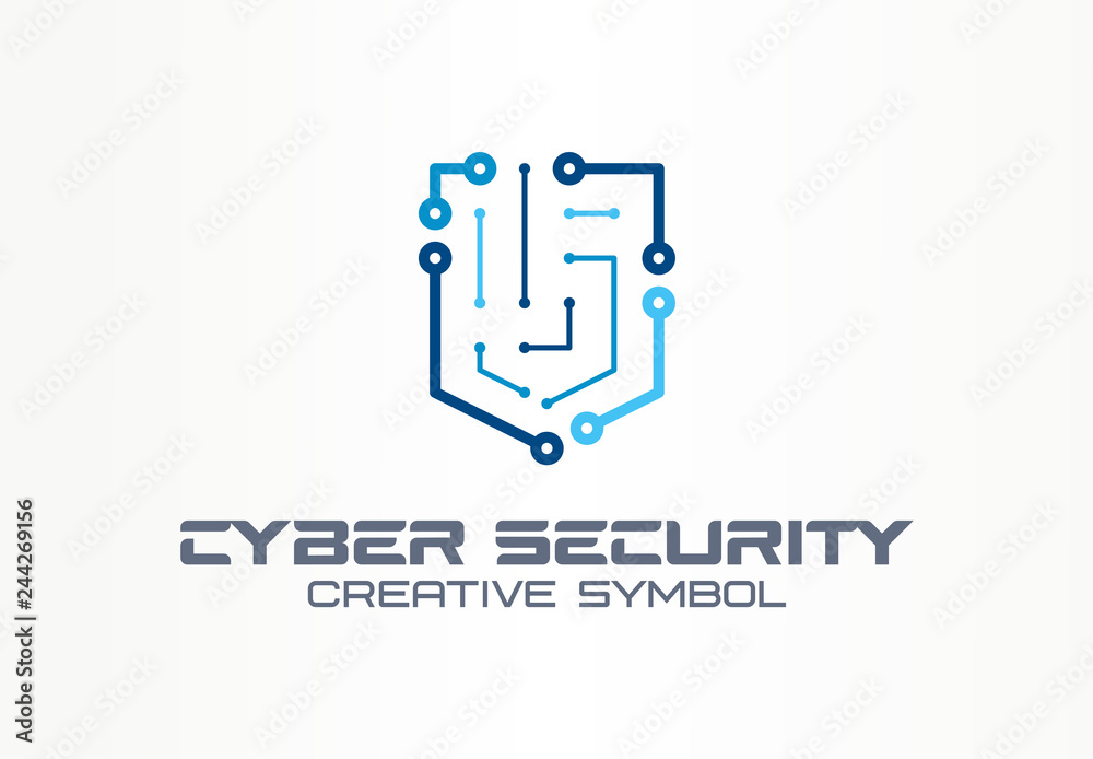 Wall mural cyber security creative symbol technology concept. smart digital shield in abstract business logo. c