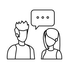 young couple with speech bubble characters