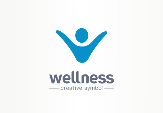 Wellness creative symbol lifestyle concept. Happy energy person abstract business fitness logo. People succes, freedom health, physiotherapy icon.