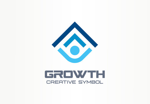 Growth creative symbol concept. Human professional progress abstract business leader logo. Person career success, best education, arrow shield icon