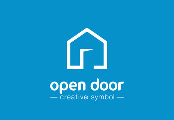 Open door creative symbol concept. Home button, build architecture, real estate agency abstract business logo. House interior, web site login icon