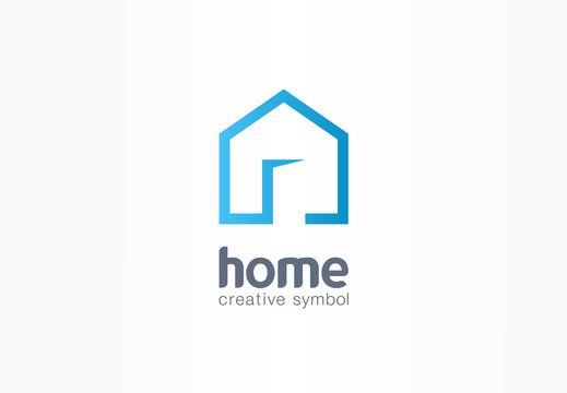 Home creative symbol concept. Open door, building enter, real estate agency abstract business logo. house interior architecture, website login icon.