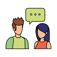 young couple with speech bubble characters
