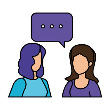 couple of girls with speech bubble