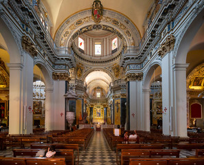 Fototapeta na wymiar Interior of the beautiful Cathedrale Sainte-Reparte on popular Place Rossetti in Nice France