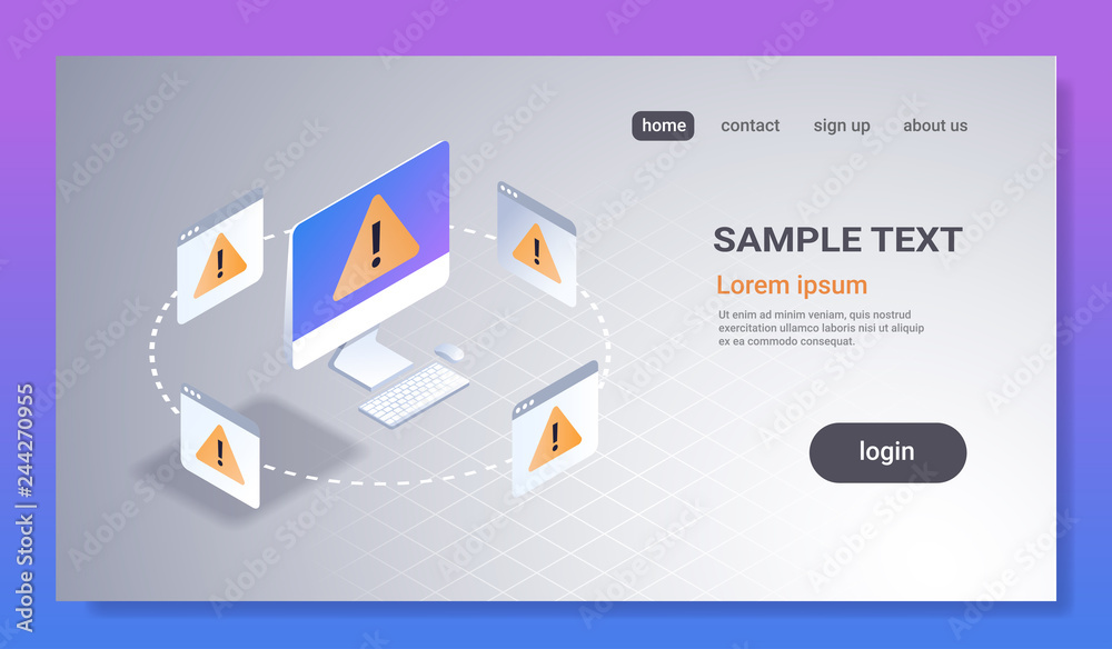 Poster problem computer application software error concept 3d isometric technology exclamation mark icon pc