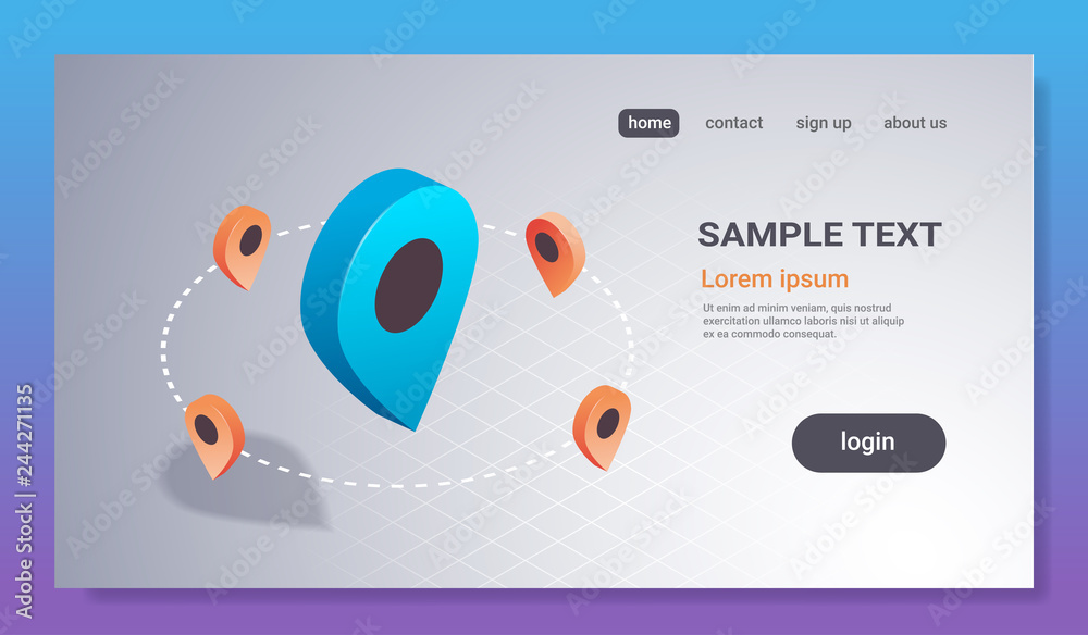 Poster gps navigation application geo tag location global positioning system concept 3d isometric pin map p