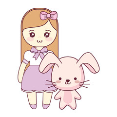 cute and little rabbit with girl