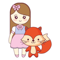 cute and little fox with girl