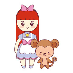 cute and little monkey with girl