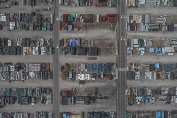 aerial view of raw industrial material in cargo port