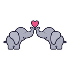 cute and little elephants couple with heart