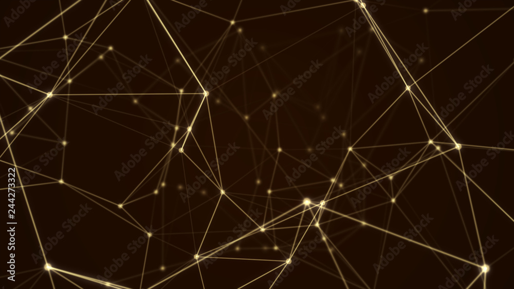 Wall mural abstract futuristic molecule structure gold color black background. computer network connection digi