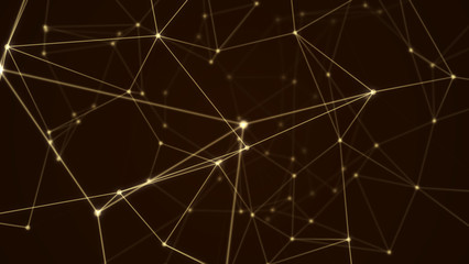 Naklejka premium Abstract futuristic molecule structure gold color black background. Computer network connection digital technology illustration concept.