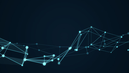 Abstract futuristic molecule structure blue color black background. Computer network connection digital technology illustration concept.