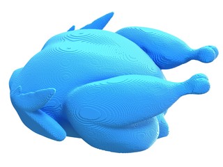 Blue voxel chicken on a white background.
