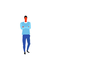 casual businessman folded hands office worker business man wearing fashionable clothes standing pose full length male character flat horizontal isolated