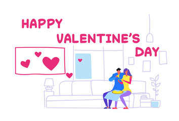 happy couple eating pizza happy valentines day concept man woman sitting on couch modern apartment home interior male female characters sketch doodle greeting card horizontal