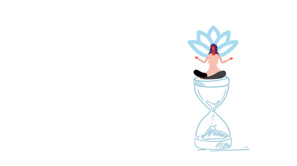 businesswoman meditating sitting lotus position on sand watch deadline time management concept girl in yoga pose sketch doodle horizontal
