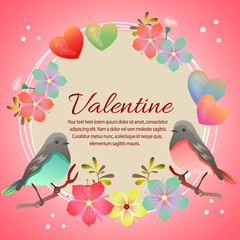 valentine card with love and bird couple