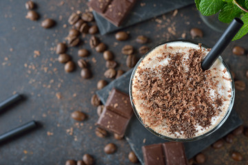 Cold coffee latte with chocolate