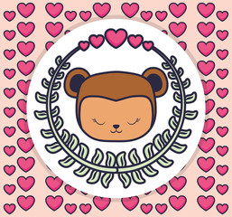 cute and little monkey with crown and hearts