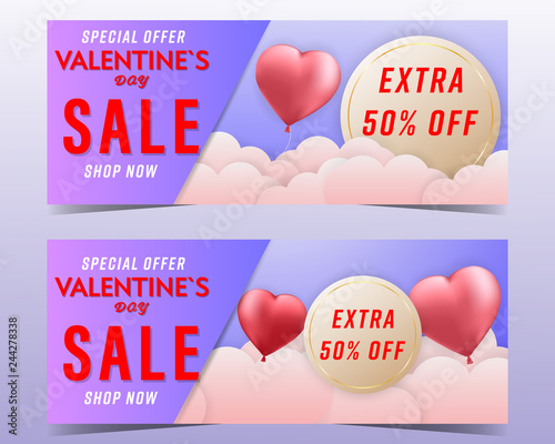 Happy Valentines Day Sale Couple Heart Balloons Backgrounds Banner