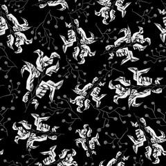 drawing of plants and abstract ornaments of black and white colors