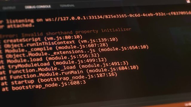 Closup view of error popup window in code editor software. Debugging process. Error handling screen.