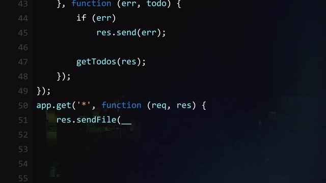 Code editor interface. Programming software screen with syntax highlighting. Code writing/ Debugging process.