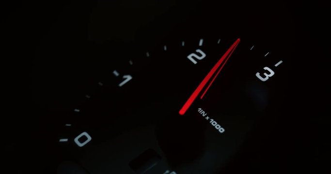 Close up of speedometer scoring high speed of anonymous prestigious luxury modern car. Shot in 8K. Concept of passion for driving cars and engines, car race, sport cars,luxury cars, auto dial