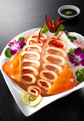 Delicious Japanese cuisine, squid sashimi platter