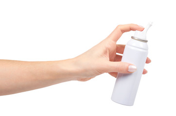 White nose wash spray bottle with hand, sea water therapy