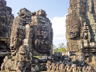 Faces of the Bayon temple in the Angkor Wat in Seam Reap City, Cambodia in 2012 , 9th  December.