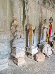 close-up texture of stone carving in the Temple of Angkor Wat in Seam Reap City, Cambodia in 2012 ,...