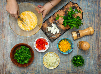 frittata , healthy table recipe cuisine lunch, top view