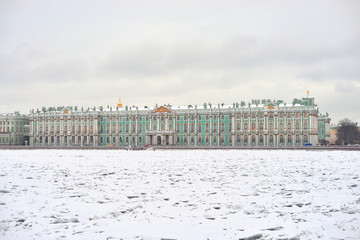 Fototapeta na wymiar Winter Palace and Neva River at winter.