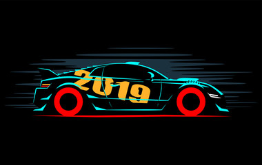 stylized silhouette sports dtm car coupe, vector illustration