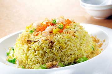 Delicious Chinese cuisine, shrimp and fish roe fried rice