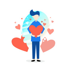 Characters of a men holding a heart