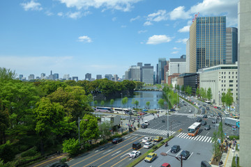 日比谷交差点 皇居の堀丸の内大手町の高層ビル群など 01