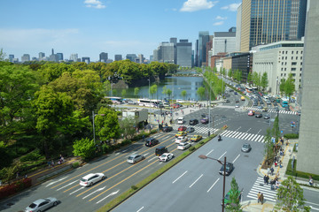 日比谷交差点 皇居の堀丸の内大手町の高層ビル群など 02