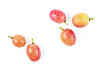 Pink grapes isolated on a white background, top view.