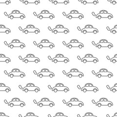 Vector seamless pattern with outline cartoon car.