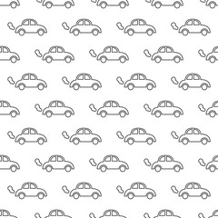 Vector seamless pattern with outline cartoon car.