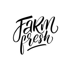 Vector logo design template in trendy linear style with hand-lettering - Farm fresh - vegetarian and organic food badge or emblem for food packaging - label.