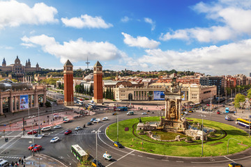 Naklejka premium Spanish square in Barcelona, top view. Catalonia, Spain