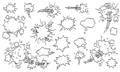 Speed cloud comic. Cartoon fast motion clouds vector set